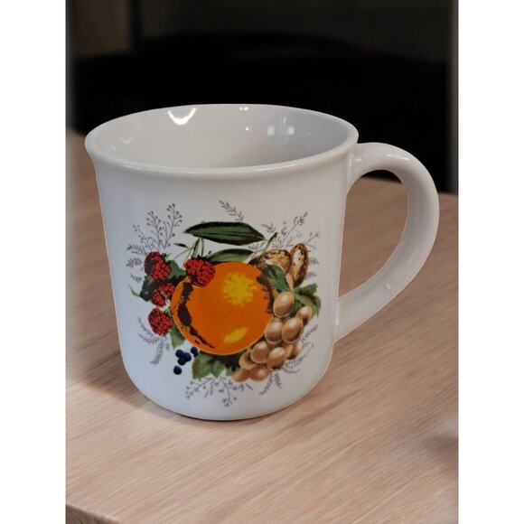 Stoneware Set Of Six Fruit Print Coffee Cups Mugs - Picture 8 of 16